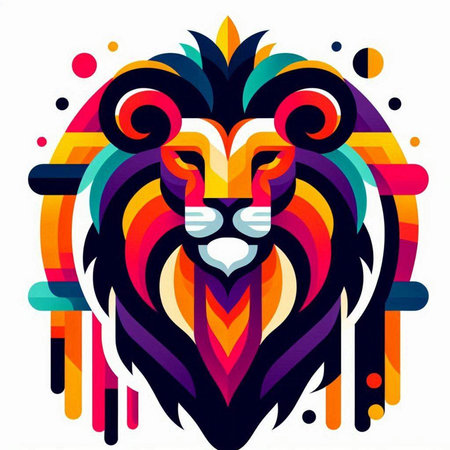 Colorful lion head with abstract colorful background. Vector illustration for your designのイラスト素材