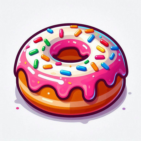 Illustration of a colorful donut with sprinkles on a white backgroundのイラスト素材