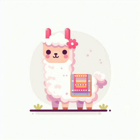 Cute cartoon alpaca. Vector illustration in flat style.のイラスト素材