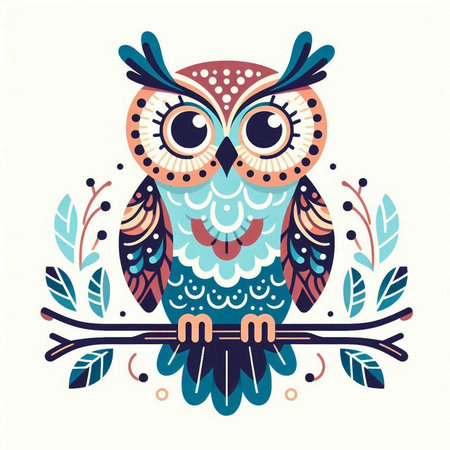 Cute owl. Hand drawn vector illustration in doodle style.のイラスト素材