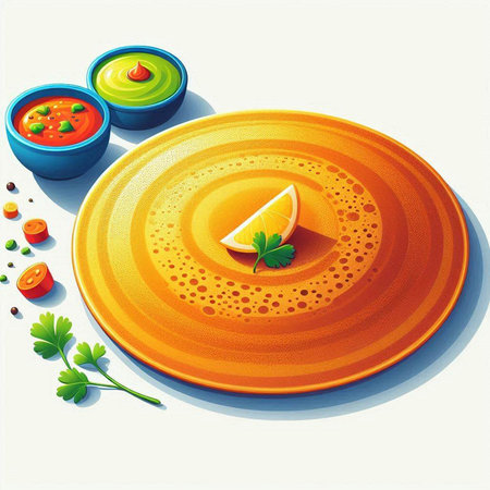 Illustration of a plate of tomato soup with a slice of lemonのイラスト素材