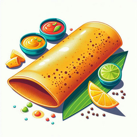 Illustration of a traditional Mexican tortilla wrap with sauce and limeのイラスト素材