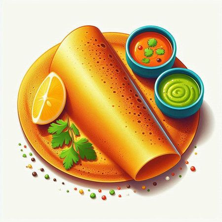 Vector illustration of fresh vegetable puree with lemon and parsley on plateのイラスト素材