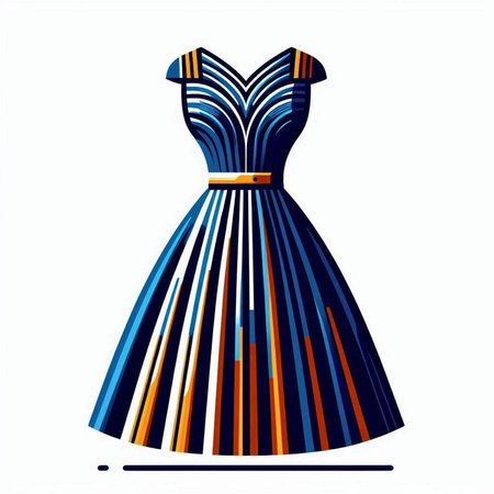 Illustration of a blue and orange dress on a mannequinのイラスト素材