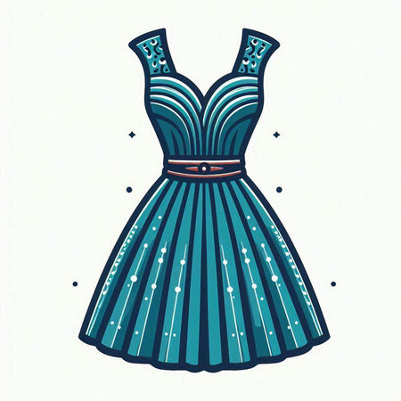 Vector illustration of a woman's dress in retro style. Hand drawn sketch.のイラスト素材
