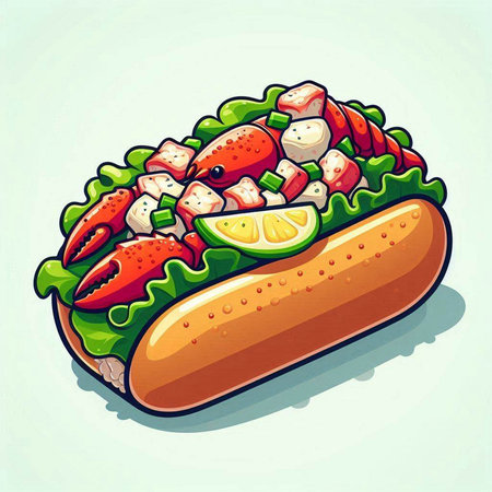Hot dog with sausage and salad. Vector illustration of fast food.のイラスト素材