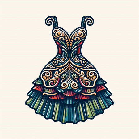 Vector illustration of a beautiful woman's dress with ornaments.のイラスト素材