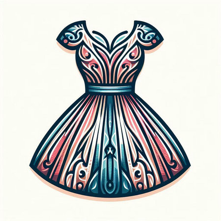 Vector illustration of a beautiful dress with a pattern in the form of a tribal patternのイラスト素材