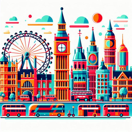 London, United Kingdom city skyline. Colorful vector illustration in flat styleのイラスト素材