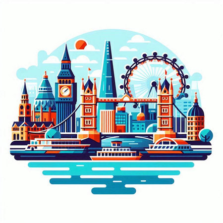 Famous landmarks of London. Colorful vector illustration in flat styleのイラスト素材
