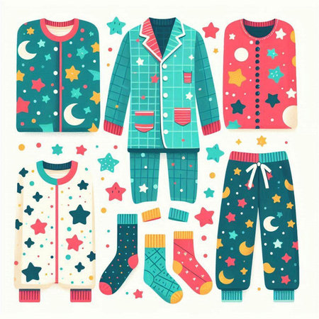 Set of cute pajamas with different patterns. Vector illustration.のイラスト素材