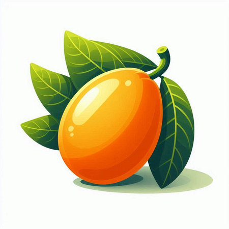Vector illustration of ripe mango with green leaves on a white background.のイラスト素材