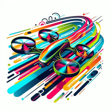 Drone quadcopter on abstract colorful background. Vector illustration.のイラスト素材