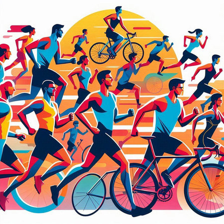 Group of people running in the city. Sport background. Vector illustration.のイラスト素材