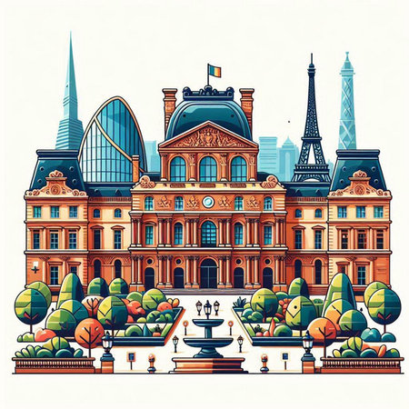 Paris, France. Famous buildings and monuments. Vector illustration in retro style.のイラスト素材