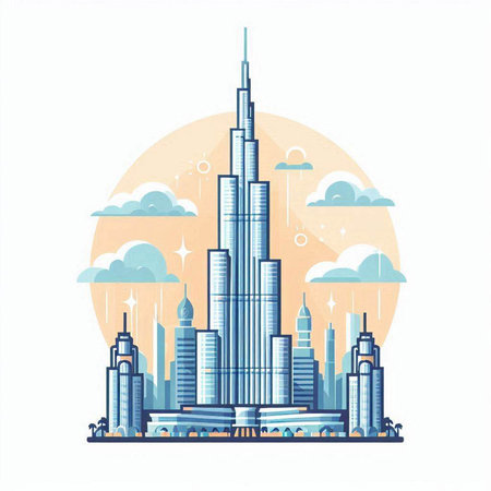 Skyscrapers in modern flat style. Vector illustration on white background.のイラスト素材