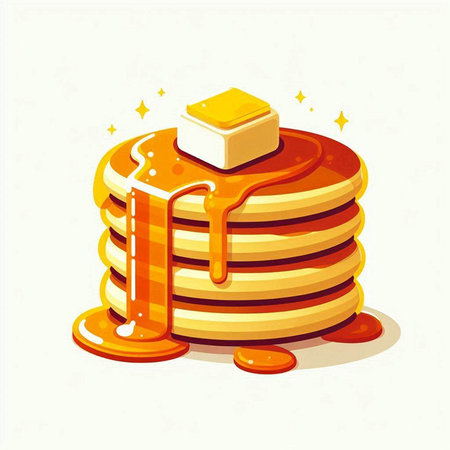 Vector illustration of a stack of pancakes with syrup on a white backgroundのイラスト素材