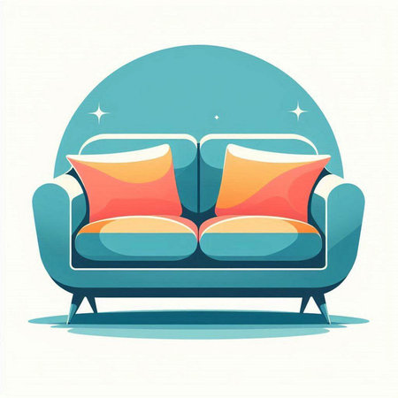 Sofa with cushions in flat style. Vector illustration.のイラスト素材