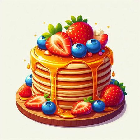 Pancakes with berries and honey. Vector illustration for your designのイラスト素材