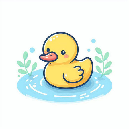 Cute yellow rubber duck swimming in the water. Vector illustration.のイラスト素材