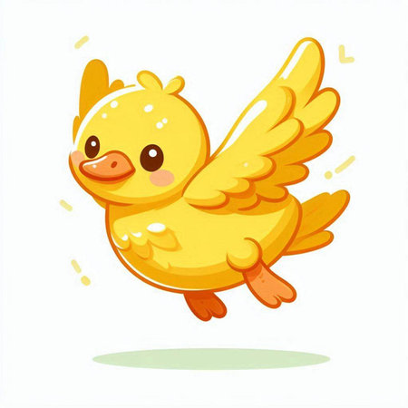 Cute cartoon yellow chicken flying on white background. Vector illustration.のイラスト素材
