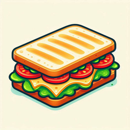 Sandwich with cheese, tomato and cucumber. Vector illustration.のイラスト素材