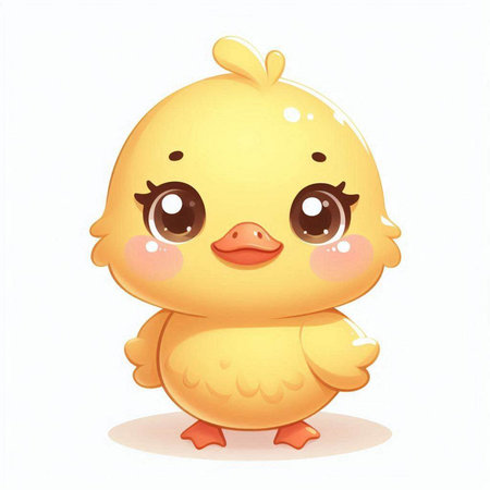 Cute little yellow chicken isolated on white background. Vector illustration.のイラスト素材