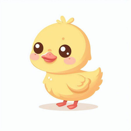 Cute cartoon yellow duckling isolated on white background. Vector illustration.のイラスト素材