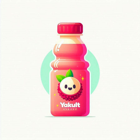 Cute cartoon kawaii fruit juice bottle on light background. Vector illustration.のイラスト素材