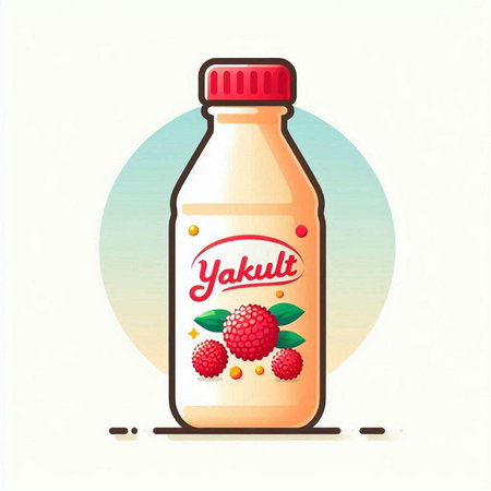 Raspberry milk bottle with fresh raspberries. Vector illustration.のイラスト素材