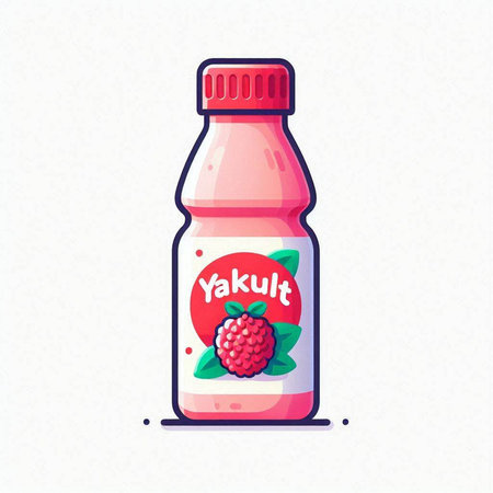 Raspberry yogurt in a glass bottle. Vector illustration in cartoon style.のイラスト素材