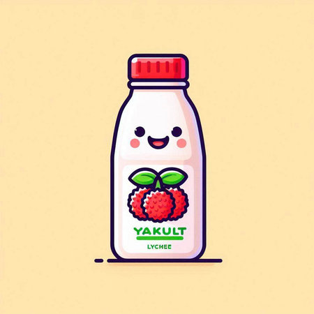 Cute and kawaii milk bottle with raspberries. Vector illustration.のイラスト素材