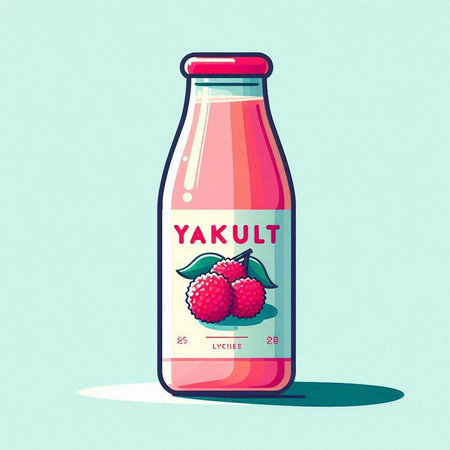 Illustration of a bottle of yogurt with fresh raspberries.のイラスト素材