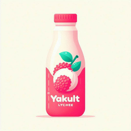 Strawberry yogurt in a glass bottle. Vector illustration, flat style.のイラスト素材