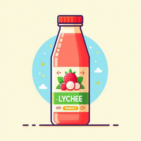 Vector illustration of a bottle of yogurt with raspberries and mint.のイラスト素材