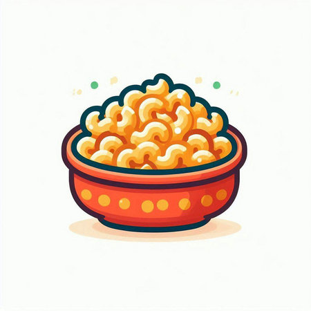 Illustration of a bowl of macaroni on white background.のイラスト素材