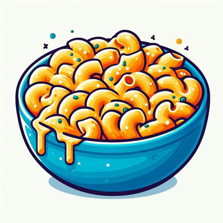 Illustration of macaroni pasta in blue bowl with sauce.のイラスト素材
