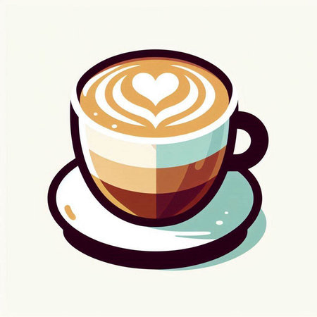 Coffee cup with heart-shaped foam. Vector illustration.のイラスト素材