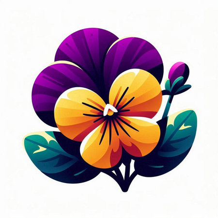 Violet and yellow pansy flowers on white background, vector illustrationのイラスト素材