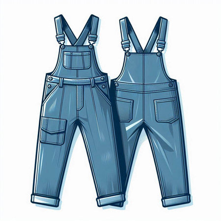 Denim overalls isolated on a white background. Vector illustration.のイラスト素材