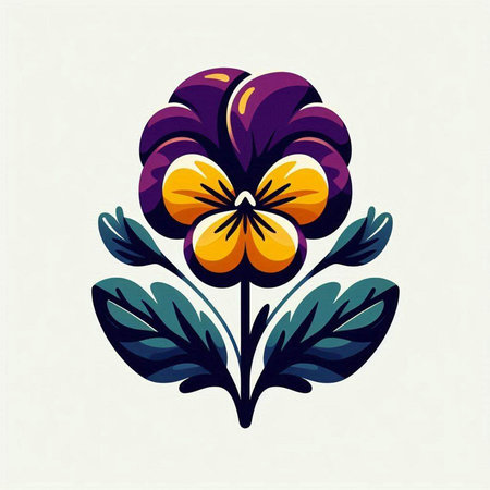 Illustration of a pansy flower with leaves. Vector illustration.のイラスト素材