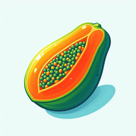 Papaya fruit on a light blue background. Vector illustration.のイラスト素材