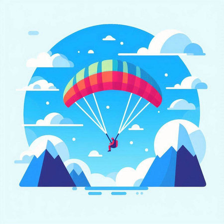 Parachutist flying in the sky. Vector illustration in flat styleのイラスト素材