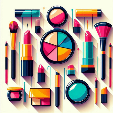 Set of decorative cosmetics and brushes for make-up. Vector illustrationのイラスト素材