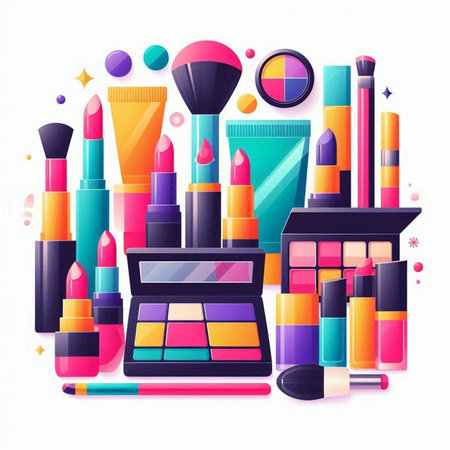 Cosmetics set. Makeup and beauty products. Vector illustration.のイラスト素材