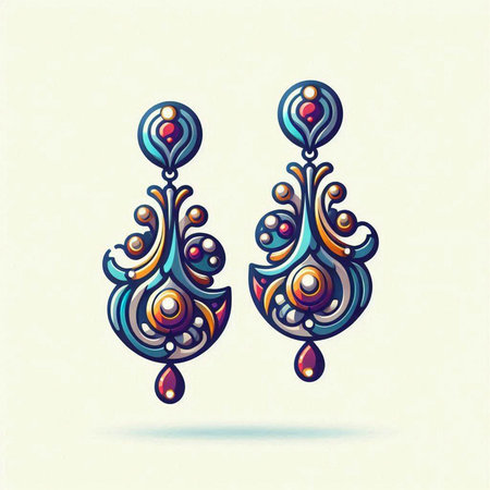 Illustration in stained glass style - earrings with ethnic ornamentsのイラスト素材