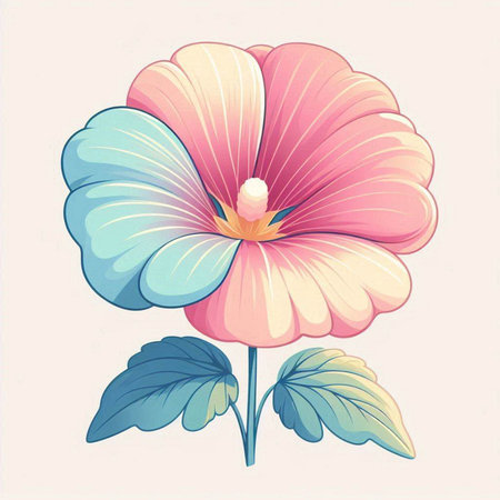 Illustration of a beautiful pink and blue hibiscus flowerのイラスト素材