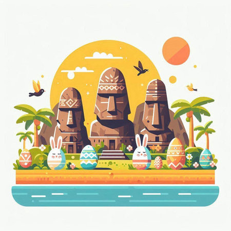 Vector illustration of the island of Hampi. Colorful flat design.のイラスト素材