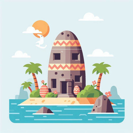 Ancient building on the beach. Vector illustration in flat cartoon style.のイラスト素材