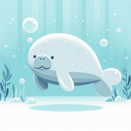 Cute cartoon polar bear in the underwater world. Vector illustration.のイラスト素材